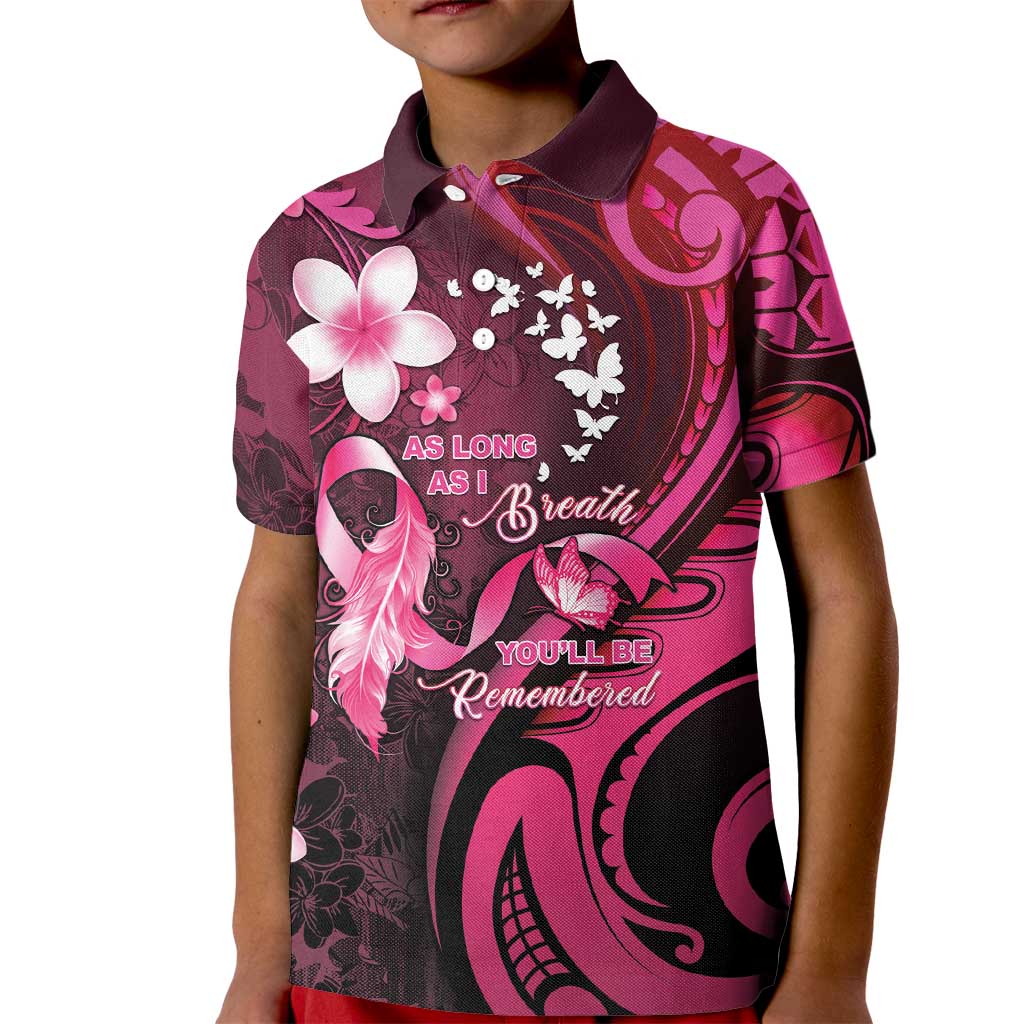 Personalised Memorial Breast Cancer Awareness Kid Polo Shirt Plumeria Floral Tribal Pattern LT05 Kid Black - Polynesian Pride