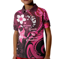 Personalised Memorial Breast Cancer Awareness Kid Polo Shirt Plumeria Floral Tribal Pattern LT05 Kid Black - Polynesian Pride