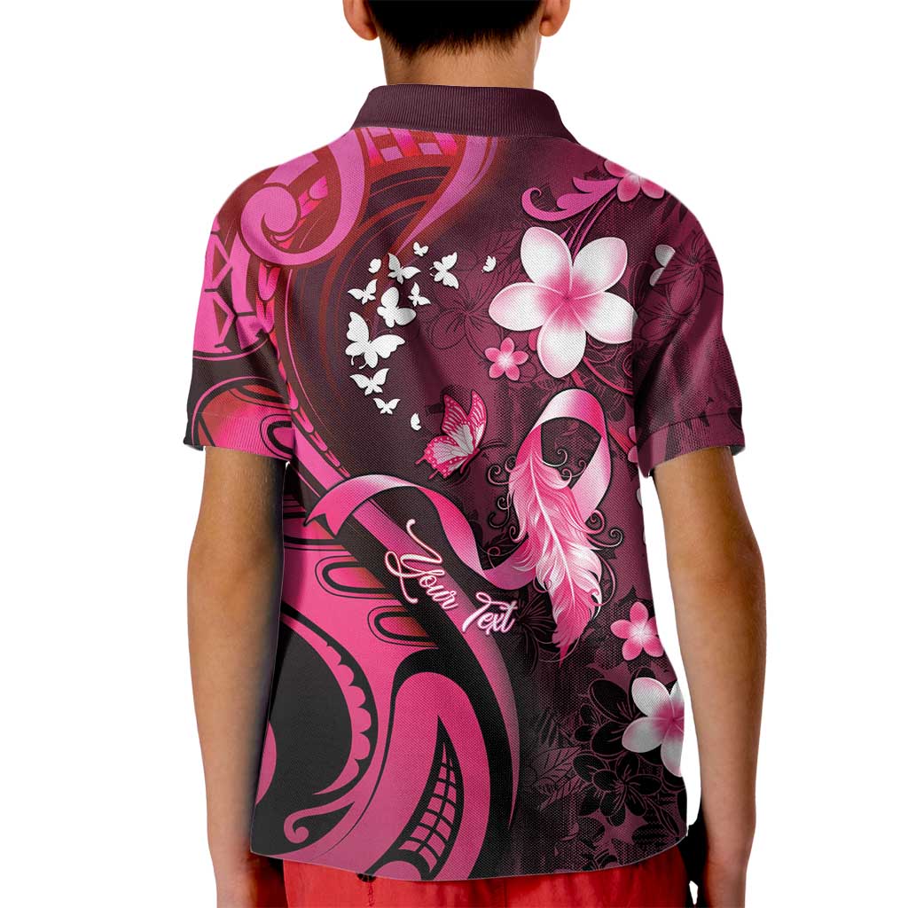 Personalised Memorial Breast Cancer Awareness Kid Polo Shirt Plumeria Floral Tribal Pattern LT05 - Polynesian Pride