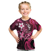 Personalised Memorial Breast Cancer Awareness Kid T Shirt Plumeria Floral Tribal Pattern LT05 Black - Polynesian Pride