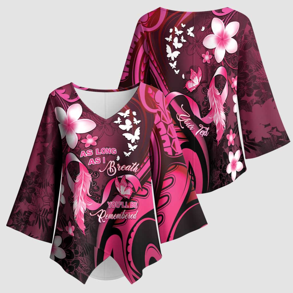 Personalised Memorial Breast Cancer Awareness Kimono Sleeve Blouse Plumeria Floral Tribal Pattern LT05 - Polynesian Pride