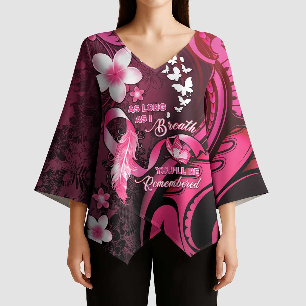 Personalised Memorial Breast Cancer Awareness Kimono Sleeve Blouse Plumeria Floral Tribal Pattern LT05 - Polynesian Pride