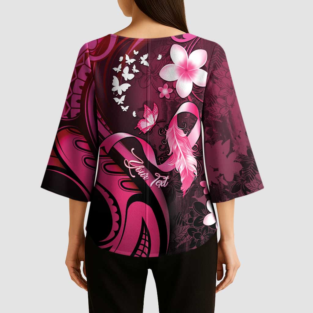 Personalised Memorial Breast Cancer Awareness Kimono Sleeve Blouse Plumeria Floral Tribal Pattern LT05 - Polynesian Pride