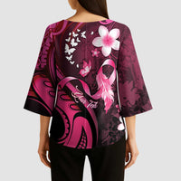 Personalised Memorial Breast Cancer Awareness Kimono Sleeve Blouse Plumeria Floral Tribal Pattern LT05 - Polynesian Pride