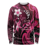 Personalised Memorial Breast Cancer Awareness Long Sleeve Shirt Plumeria Floral Tribal Pattern LT05 Unisex Black - Polynesian Pride