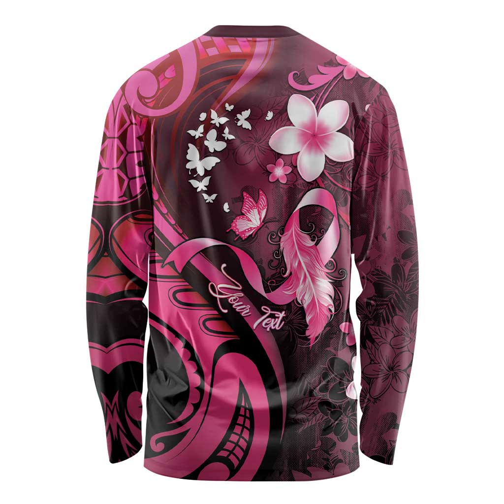 Personalised Memorial Breast Cancer Awareness Long Sleeve Shirt Plumeria Floral Tribal Pattern LT05 - Polynesian Pride
