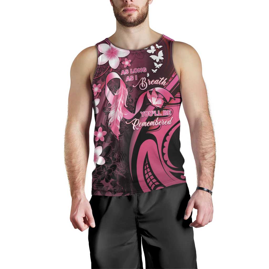 Personalised Memorial Breast Cancer Awareness Men Tank Top Plumeria Floral Tribal Pattern LT05 - Polynesian Pride