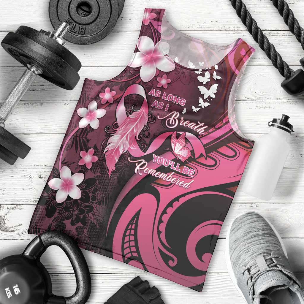 Personalised Memorial Breast Cancer Awareness Men Tank Top Plumeria Floral Tribal Pattern LT05 - Polynesian Pride