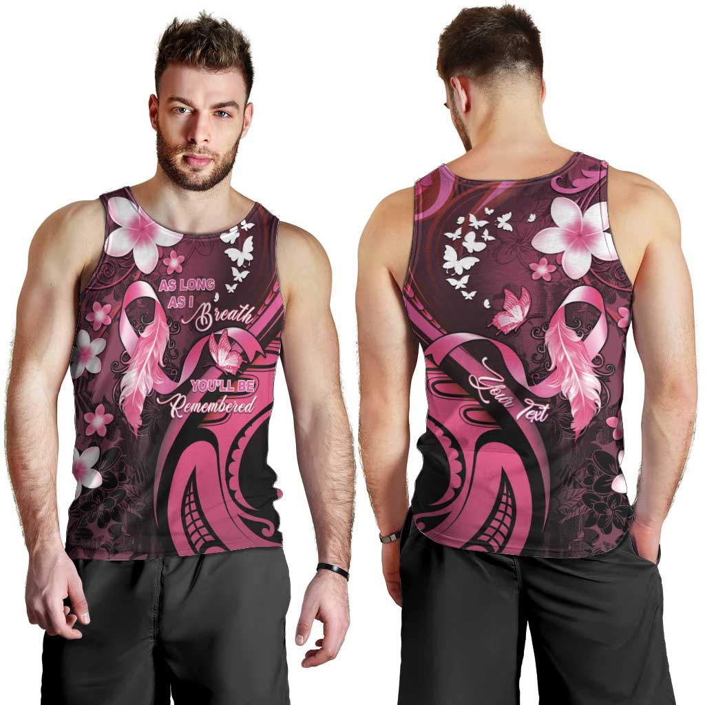 Personalised Memorial Breast Cancer Awareness Men Tank Top Plumeria Floral Tribal Pattern LT05 - Polynesian Pride