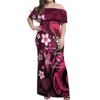 Personalised Memorial Breast Cancer Awareness Off Shoulder Maxi Dress Plumeria Floral Tribal Pattern - Polynesian Pride