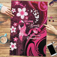 Memorial Breast Cancer Awareness Puzzle Plumeria Floral Tribal Pattern LT05 Black - Polynesian Pride