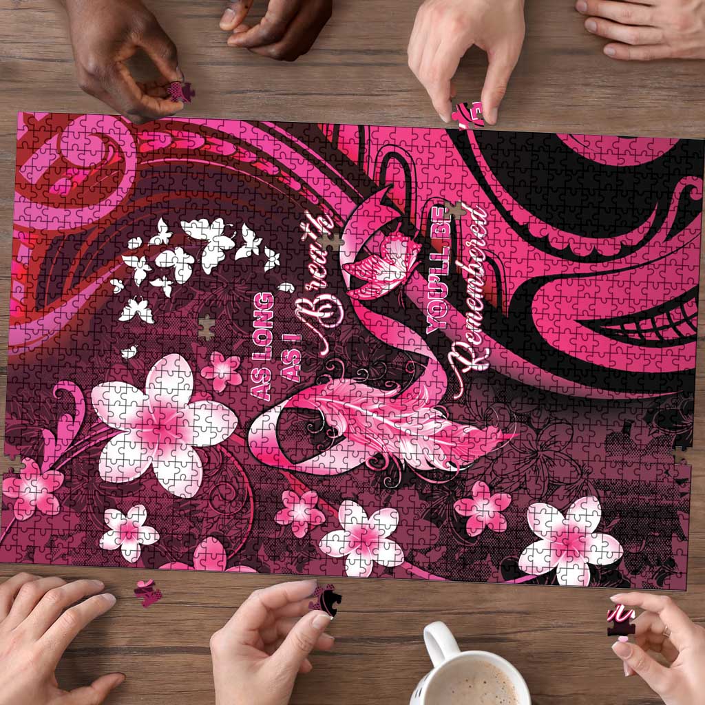 Memorial Breast Cancer Awareness Puzzle Plumeria Floral Tribal Pattern LT05 - Polynesian Pride