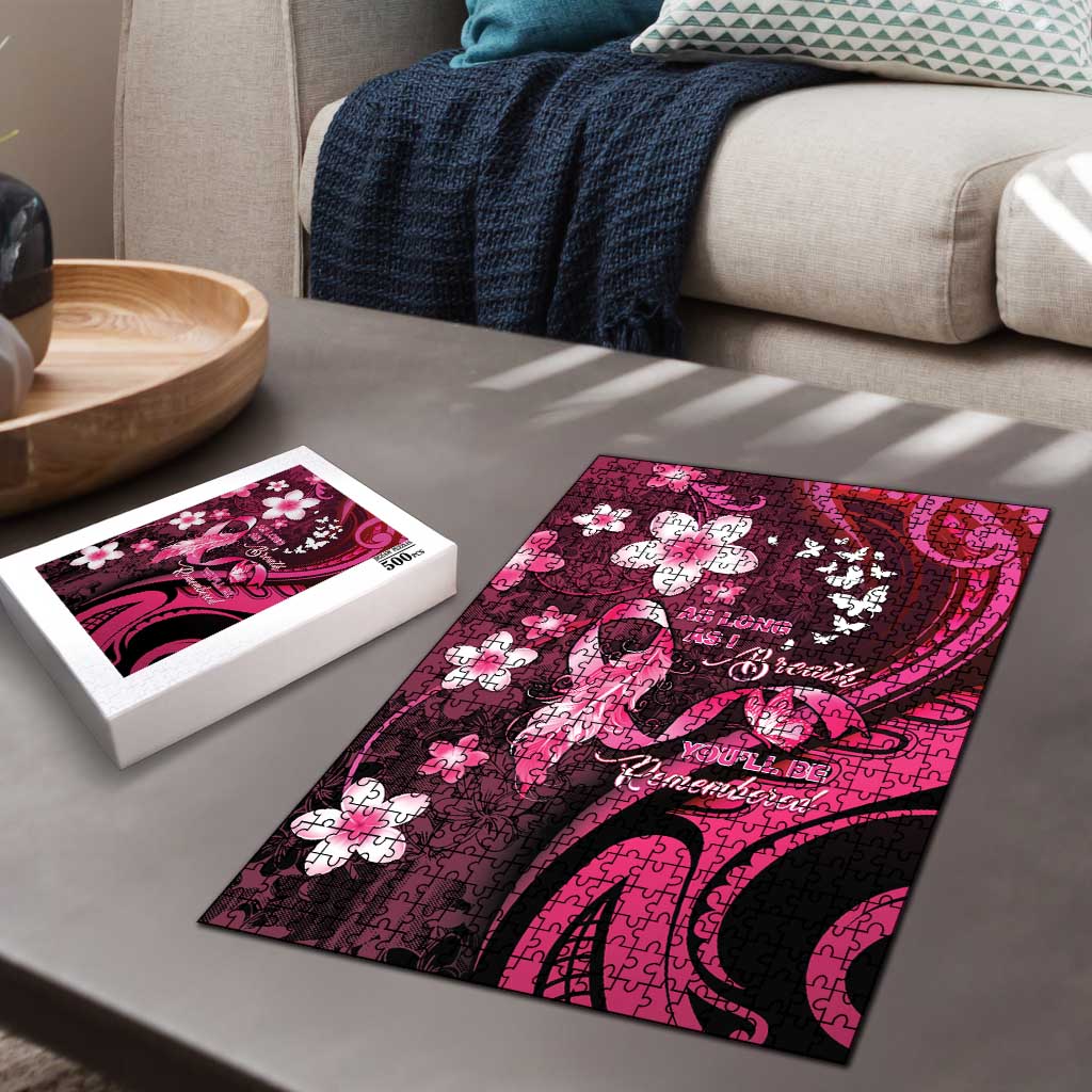 Memorial Breast Cancer Awareness Puzzle Plumeria Floral Tribal Pattern LT05 - Polynesian Pride