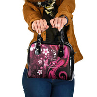 Memorial Breast Cancer Awareness Shoulder Handbag Plumeria Floral Tribal Pattern LT05 One Size Black - Polynesian Pride