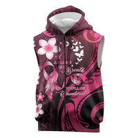 Personalised Memorial Breast Cancer Awareness Sleeveless Zip Hoodie Plumeria Floral Tribal Pattern LT05 Black - Polynesian Pride