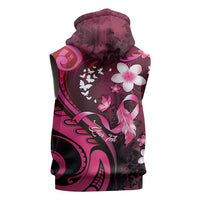Personalised Memorial Breast Cancer Awareness Sleeveless Zip Hoodie Plumeria Floral Tribal Pattern LT05 - Polynesian Pride