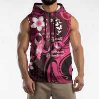 Personalised Memorial Breast Cancer Awareness Sleeveless Zip Hoodie Plumeria Floral Tribal Pattern LT05 - Polynesian Pride