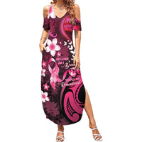 Personalised Memorial Breast Cancer Awareness Summer Maxi Dress Plumeria Floral Tribal Pattern LT05 Women Black - Polynesian Pride