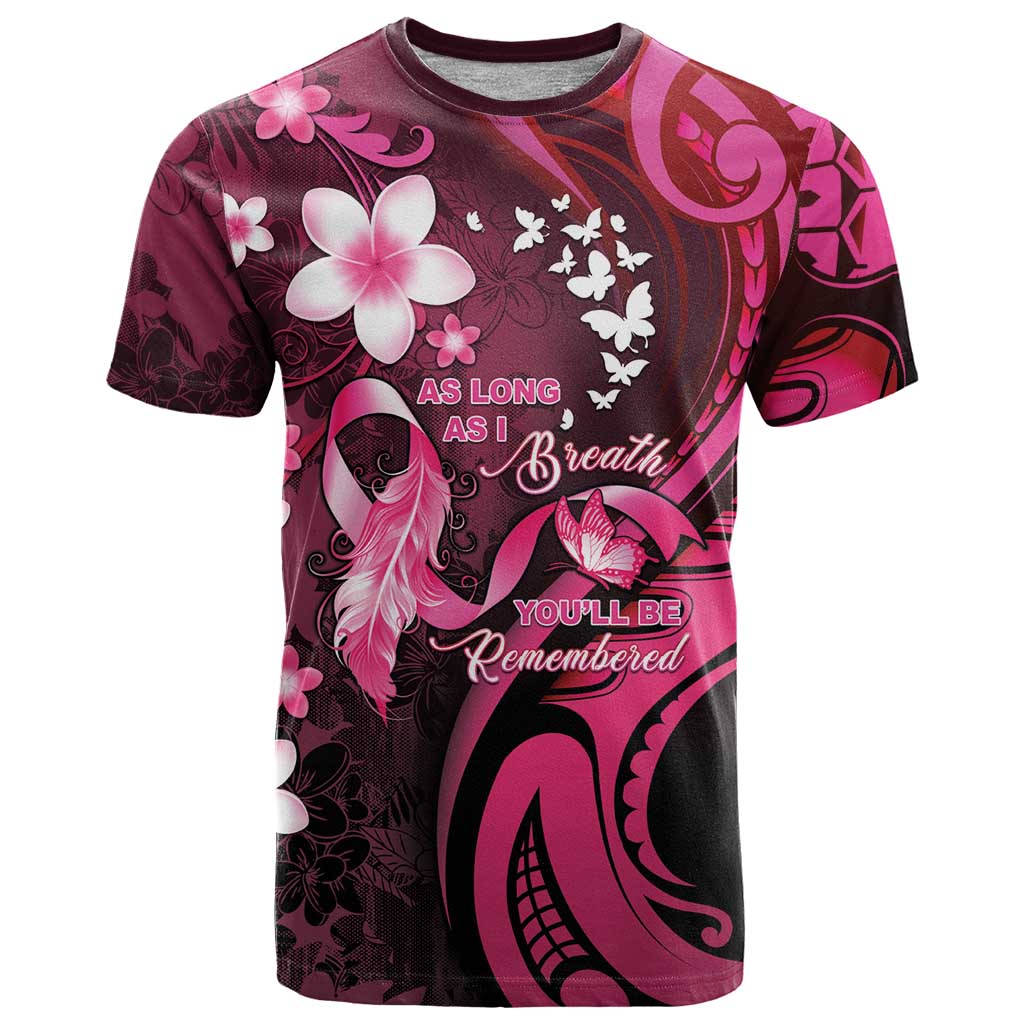 Personalised Memorial Breast Cancer Awareness T Shirt Plumeria Floral Tribal Pattern LT05 Black - Polynesian Pride