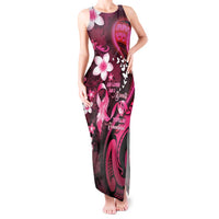 Personalised Memorial Breast Cancer Awareness Tank Maxi Dress Plumeria Floral Tribal Pattern LT05 Women Black - Polynesian Pride