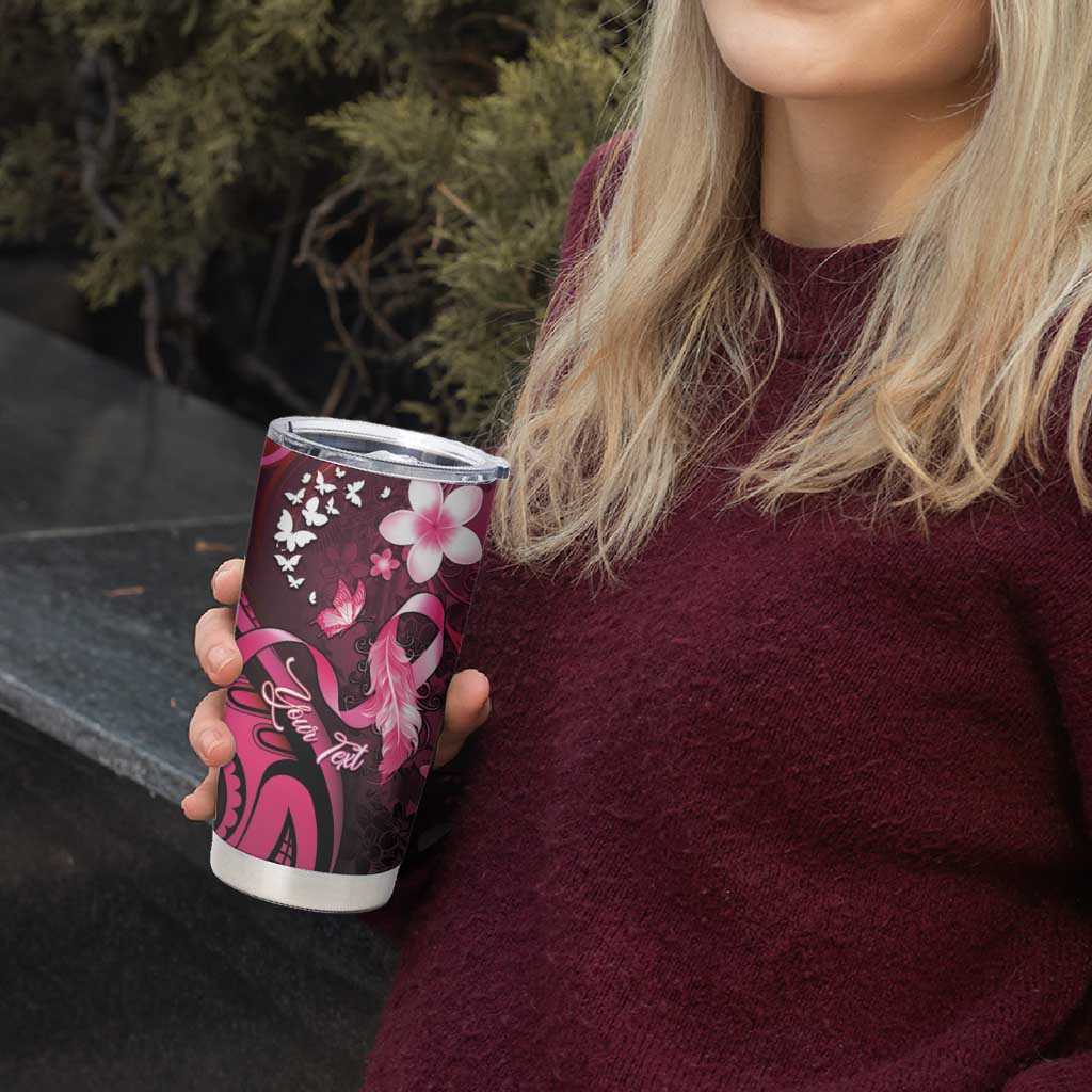Personalised Memorial Breast Cancer Awareness Tumbler Cup Plumeria Floral Tribal Pattern - Polynesian Pride