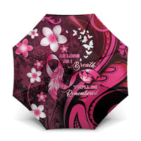 Memorial Breast Cancer Awareness Umbrella Plumeria Floral Tribal Pattern LT05 One Size Folded 11.42 inch Opened Diameter 37.4 inch Black - Polynesian Pride