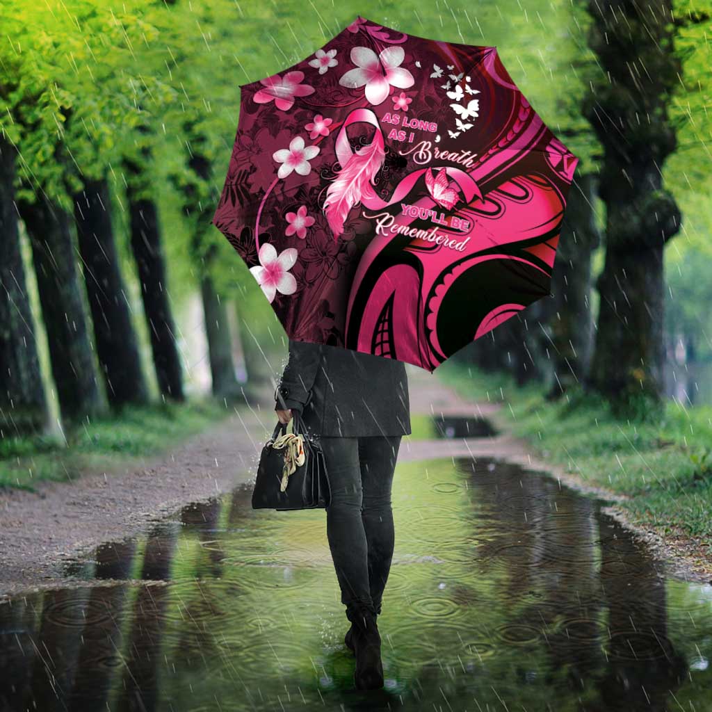 Memorial Breast Cancer Awareness Umbrella Plumeria Floral Tribal Pattern LT05 - Polynesian Pride