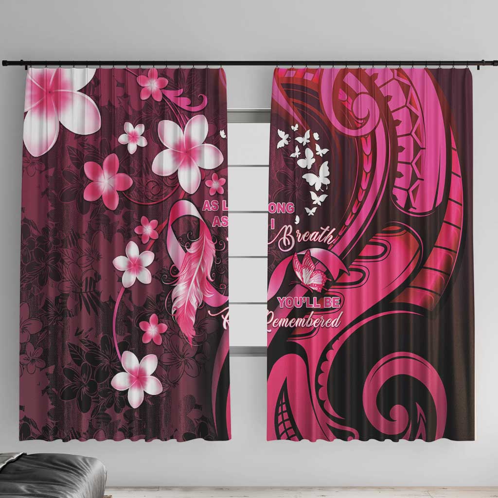 Memorial Breast Cancer Awareness Window Curtain Plumeria Floral Tribal Pattern LT05 With Hooks Black - Polynesian Pride
