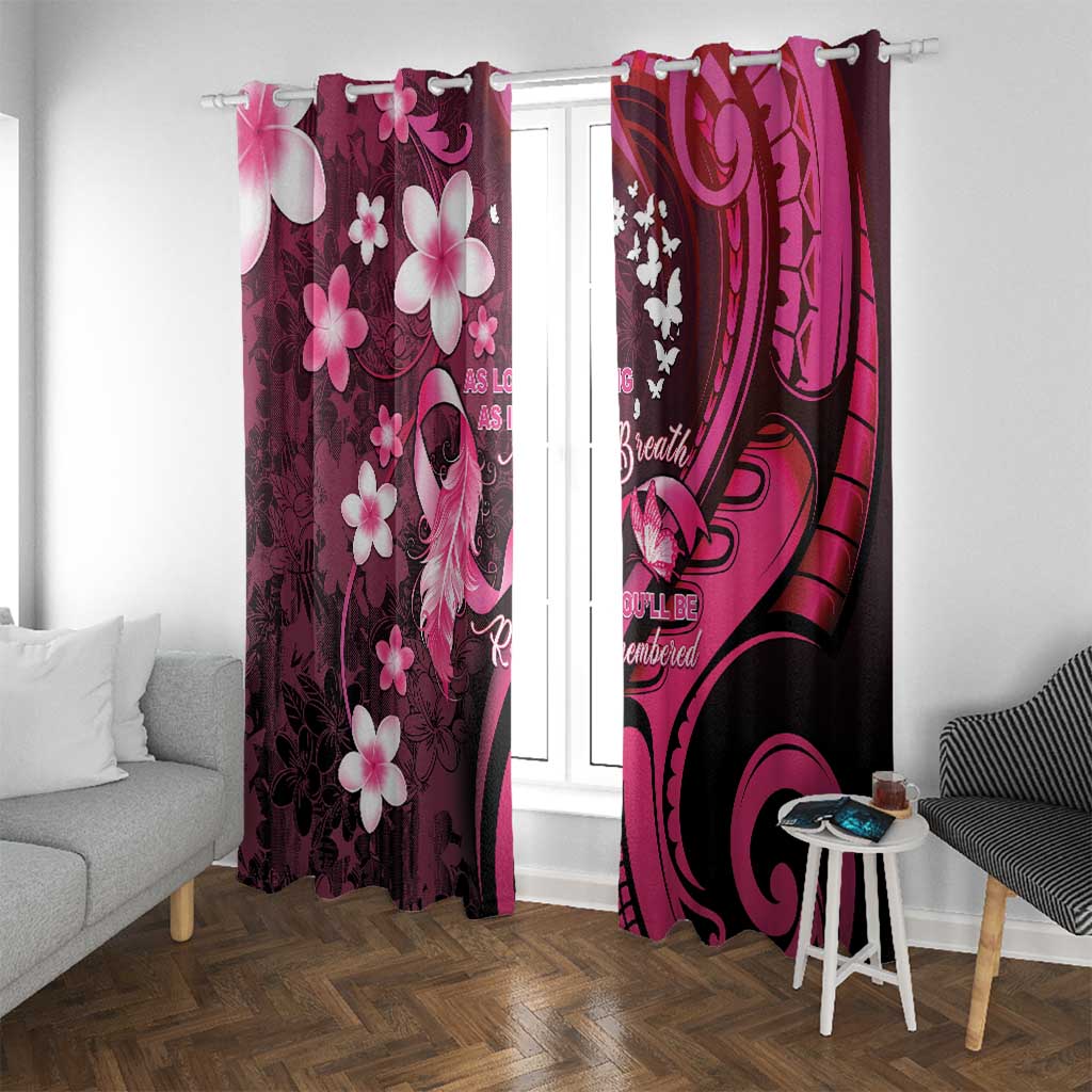 Memorial Breast Cancer Awareness Window Curtain Plumeria Floral Tribal Pattern LT05 With Grommets Black - Polynesian Pride