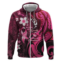 Personalised Memorial Breast Cancer Awareness Zip Hoodie Plumeria Floral Tribal Pattern LT05 Zip Hoodie Black - Polynesian Pride