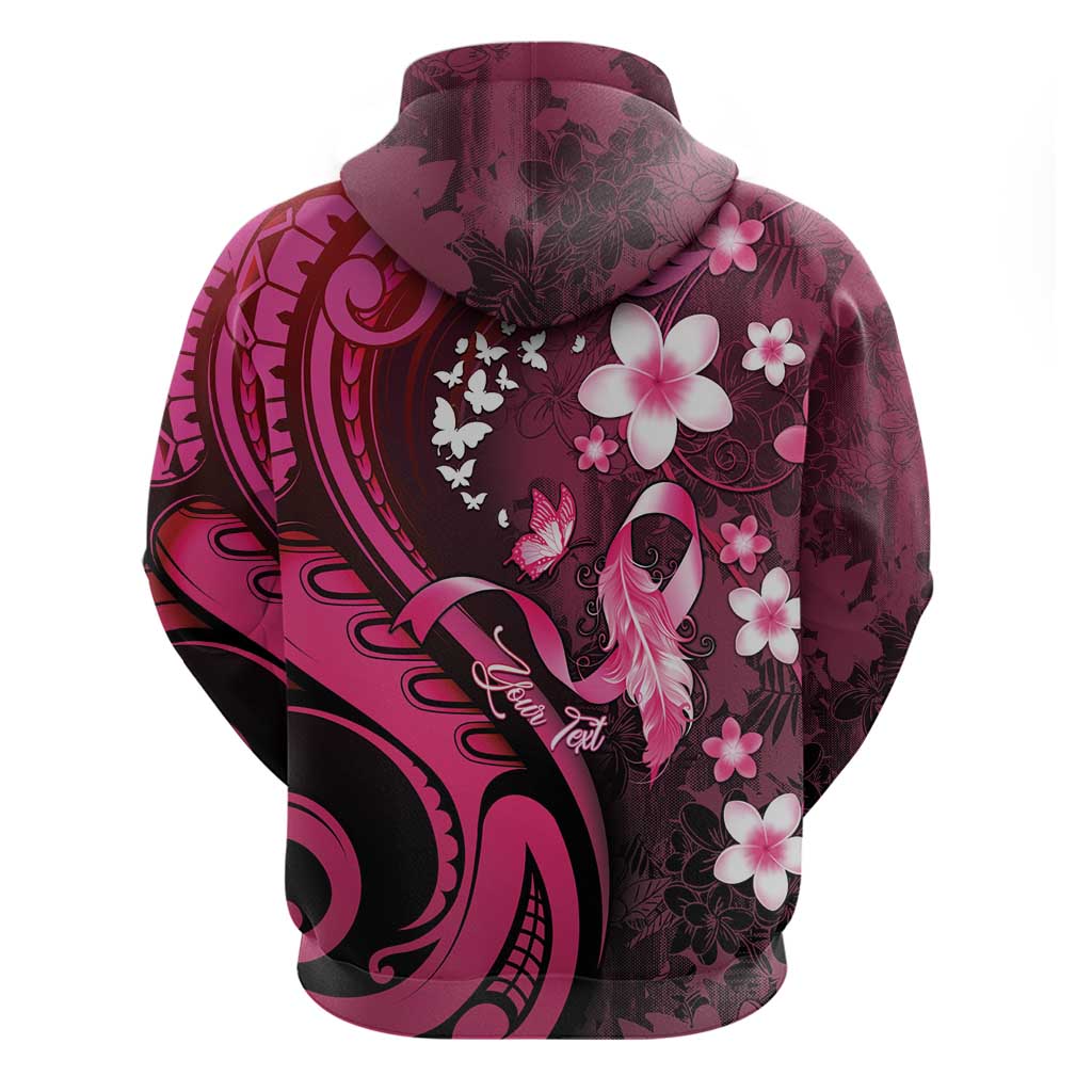 Personalised Memorial Breast Cancer Awareness Zip Hoodie Plumeria Floral Tribal Pattern LT05 - Polynesian Pride