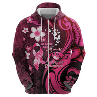 Personalised Memorial Breast Cancer Awareness Zip Hoodie Plumeria Floral Tribal Pattern LT05 - Polynesian Pride