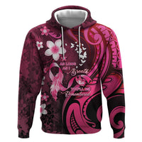 Personalised Memorial Breast Cancer Awareness Zip Hoodie Plumeria Floral Tribal Pattern LT05 Pullover Hoodie Black - Polynesian Pride