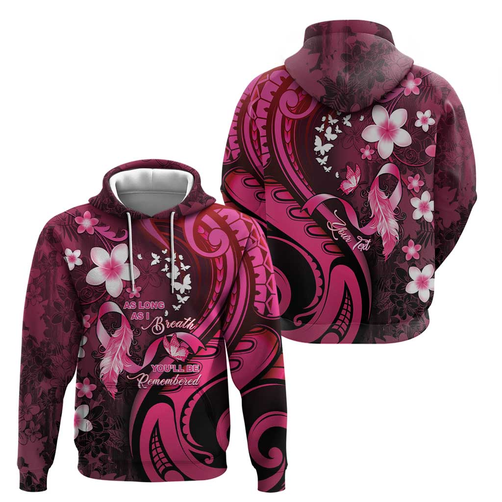 Personalised Memorial Breast Cancer Awareness Zip Hoodie Plumeria Floral Tribal Pattern LT05 - Polynesian Pride