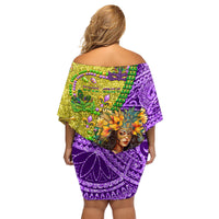 Personalised Hawaii Mardi Gras Family Matching Off Shoulder Short Dress and Hawaiian Shirt Polynesian Pattern With Glitter Style LT05 - Polynesian Pride