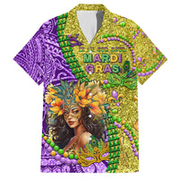 Personalised Hawaii Mardi Gras Family Matching Tank Maxi Dress and Hawaiian Shirt Polynesian Pattern With Glitter Style LT05 Dad's Shirt - Short Sleeve Yellow - Polynesian Pride
