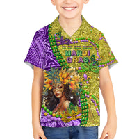 Personalised Hawaii Mardi Gras Kid Hawaiian Shirt Polynesian Pattern With Glitter Style LT05 Kid Yellow - Polynesian Pride
