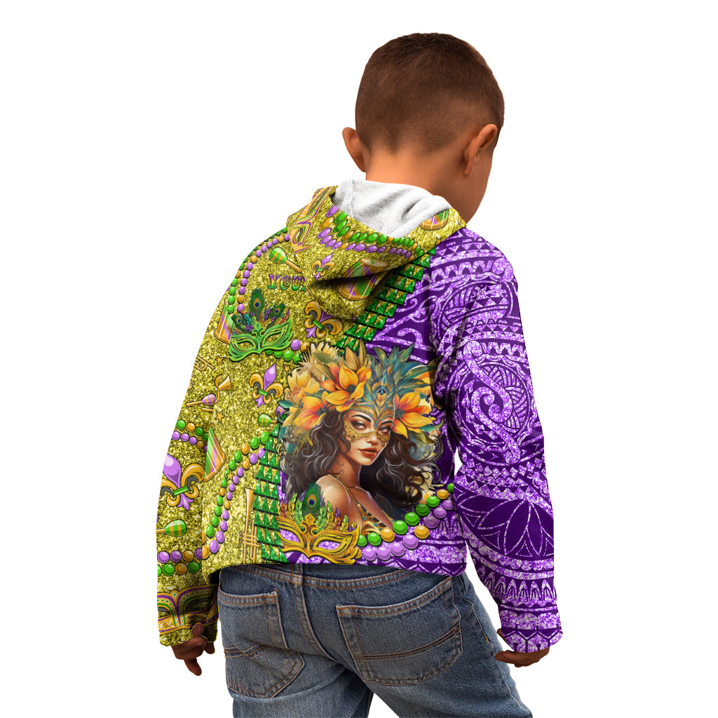 Personalised Hawaii Mardi Gras Kid Hoodie Polynesian Pattern With Glitter Style LT05 - Polynesian Pride