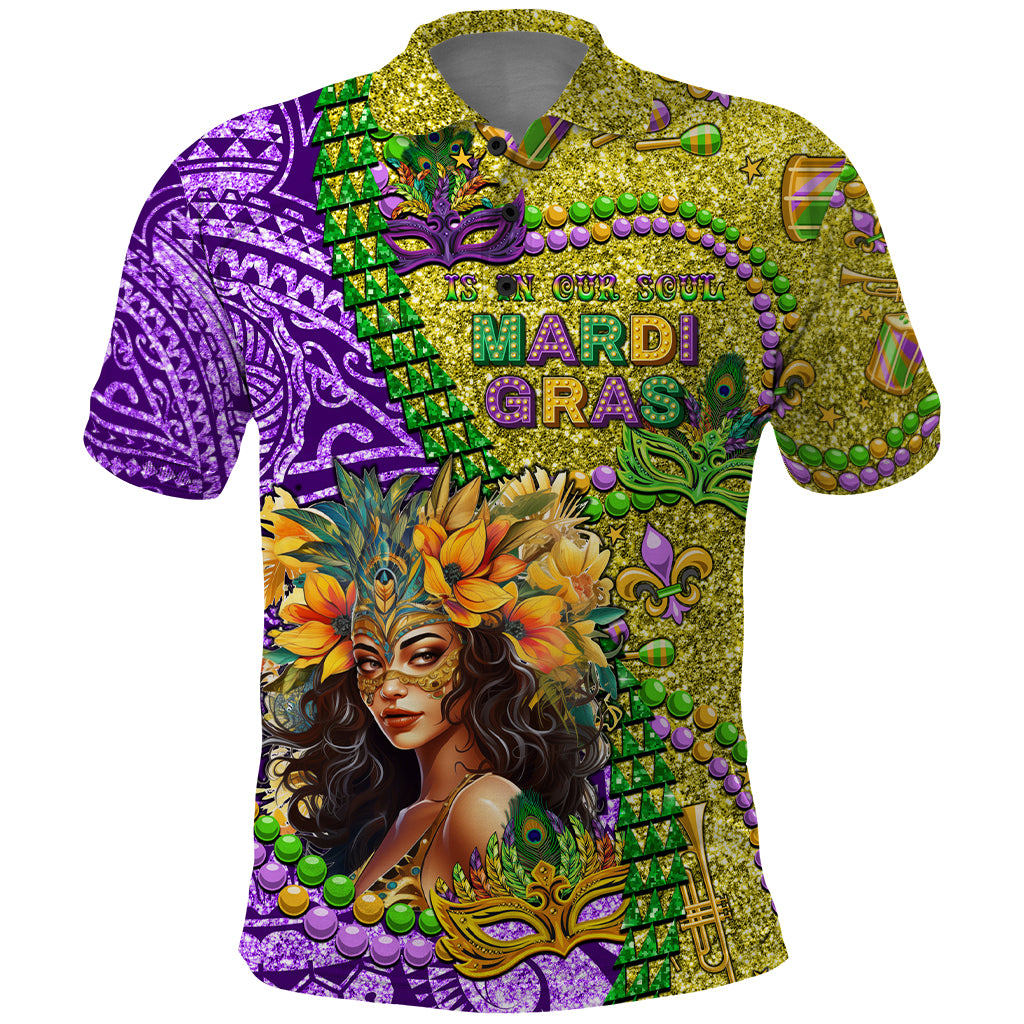 Personalised Hawaii Mardi Gras Polo Shirt Polynesian Pattern With Glitter Style LT05 Yellow - Polynesian Pride