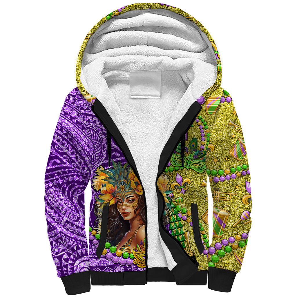 Personalised Hawaii Mardi Gras Sherpa Hoodie Polynesian Pattern With Glitter Style LT05 Unisex Yellow - Polynesian Pride