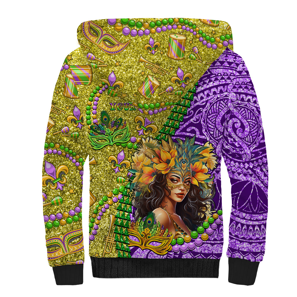Personalised Hawaii Mardi Gras Sherpa Hoodie Polynesian Pattern With Glitter Style LT05 - Polynesian Pride