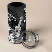 Hawaii Ukulele 4 in 1 Can Cooler Tumbler Polynesian Pattern Mix Hibiscus Black Version