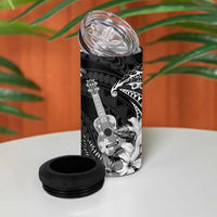 Hawaii Ukulele 4 in 1 Can Cooler Tumbler Polynesian Pattern Mix Hibiscus Black Version