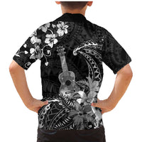 Hawaii Ukulele Family Matching Mermaid Dress and Hawaiian Shirt Polynesian Pattern Mix Hibiscus Black Version LT05