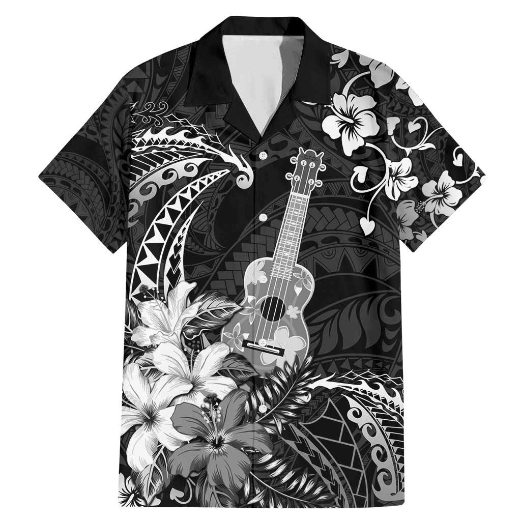 Hawaii Ukulele Family Matching Mermaid Dress and Hawaiian Shirt Polynesian Pattern Mix Hibiscus Black Version LT05