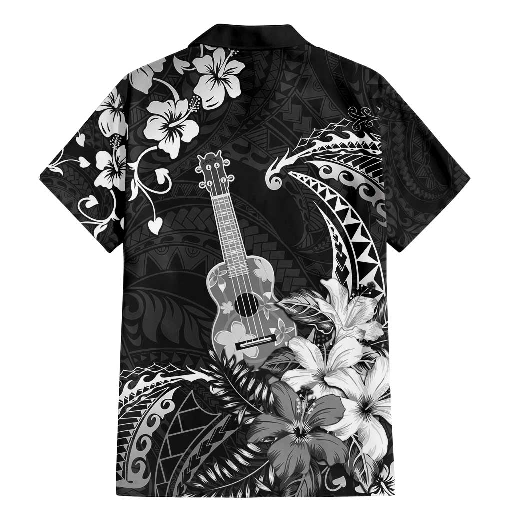 Hawaii Ukulele Family Matching Mermaid Dress and Hawaiian Shirt Polynesian Pattern Mix Hibiscus Black Version LT05