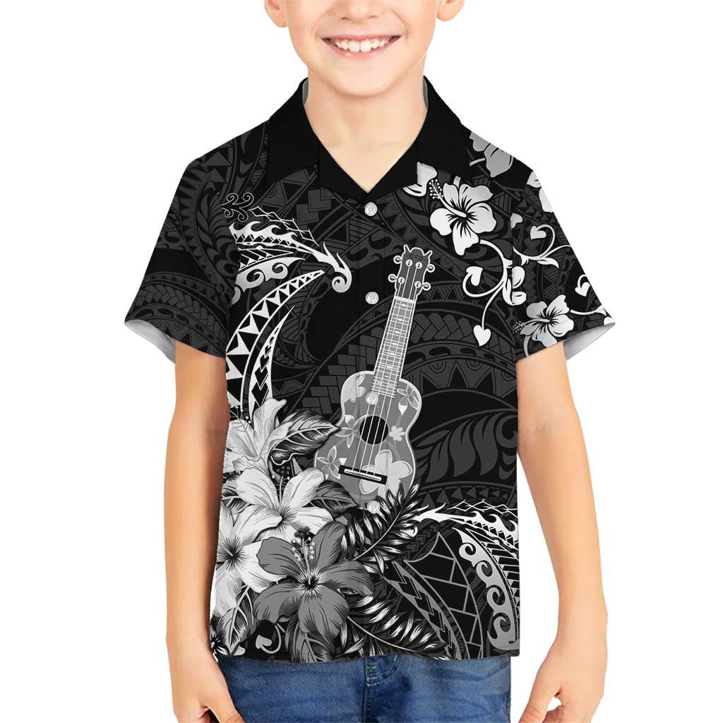 Hawaii Ukulele Family Matching Puletasi and Hawaiian Shirt Polynesian Pattern Mix Hibiscus Black Version LT05