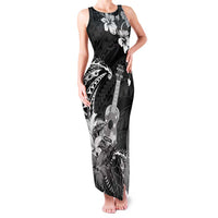 Hawaii Ukulele Family Matching Tank Maxi Dress and Hawaiian Shirt Polynesian Pattern Mix Hibiscus Black Version LT05