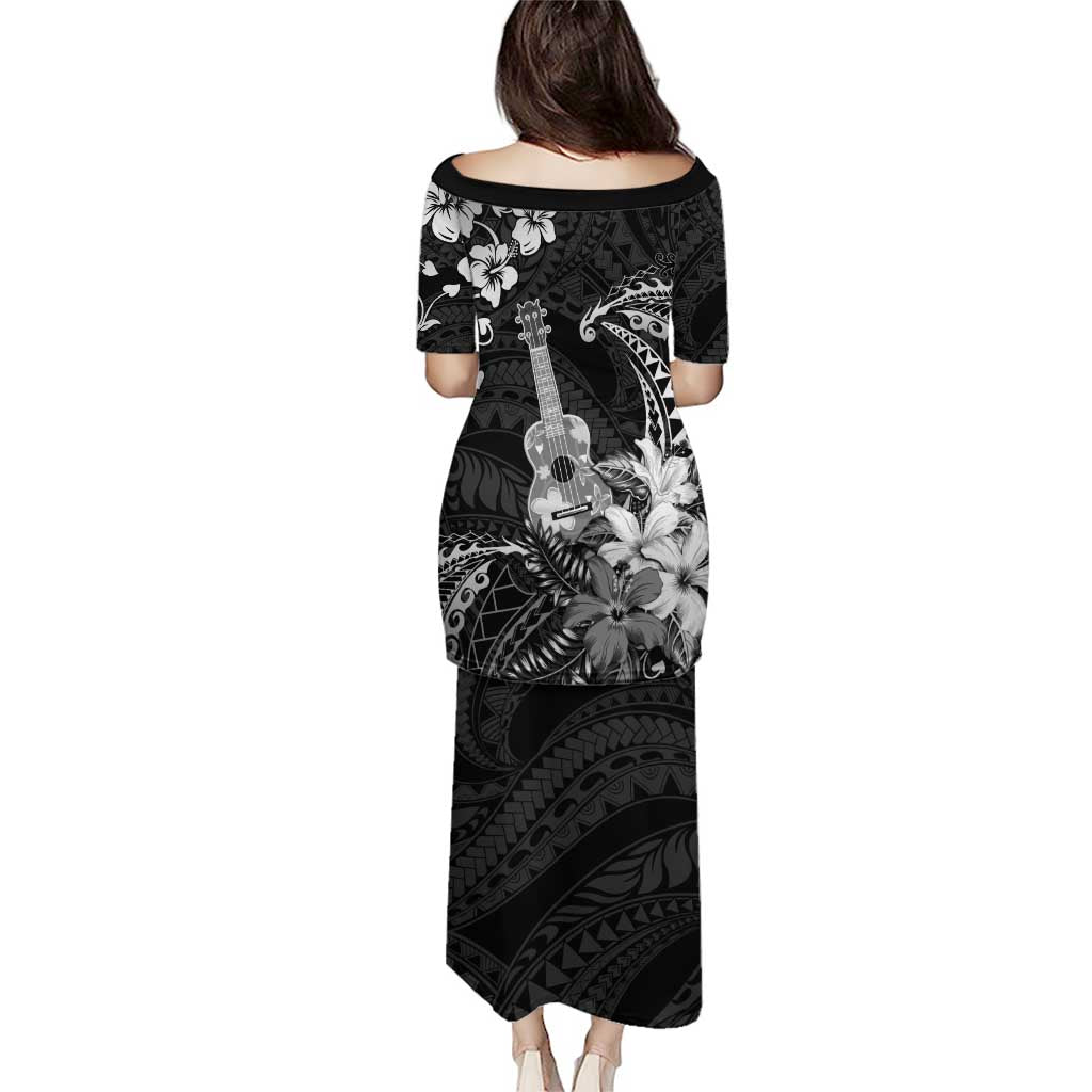 Hawaii Ukulele Puletasi Polynesian Pattern Mix Hibiscus Black Version LT05