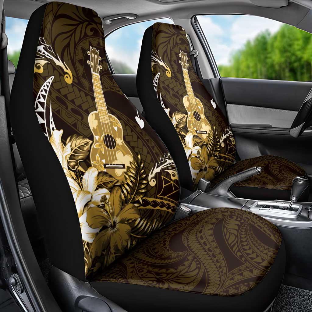 Hawaii Ukulele Car Seat Cover Polynesian Pattern Mix Hibiscus Gold Version